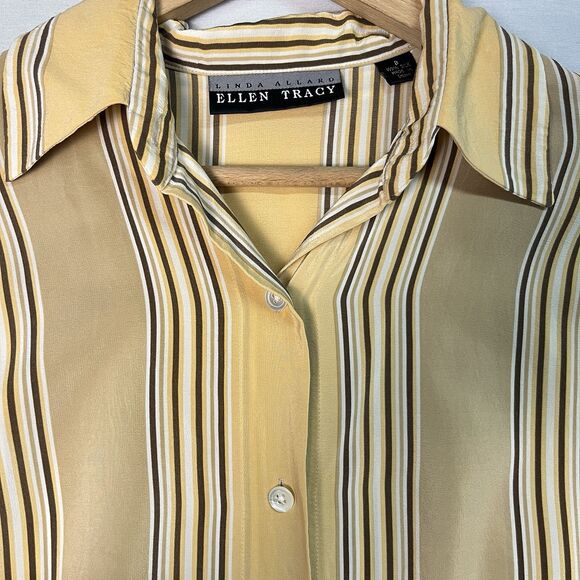 Linda Allard Ellen Tracy 100% Silk VTG 90s Long Sleeve Button Down Blouse Size 8 - Picture 2 of 6